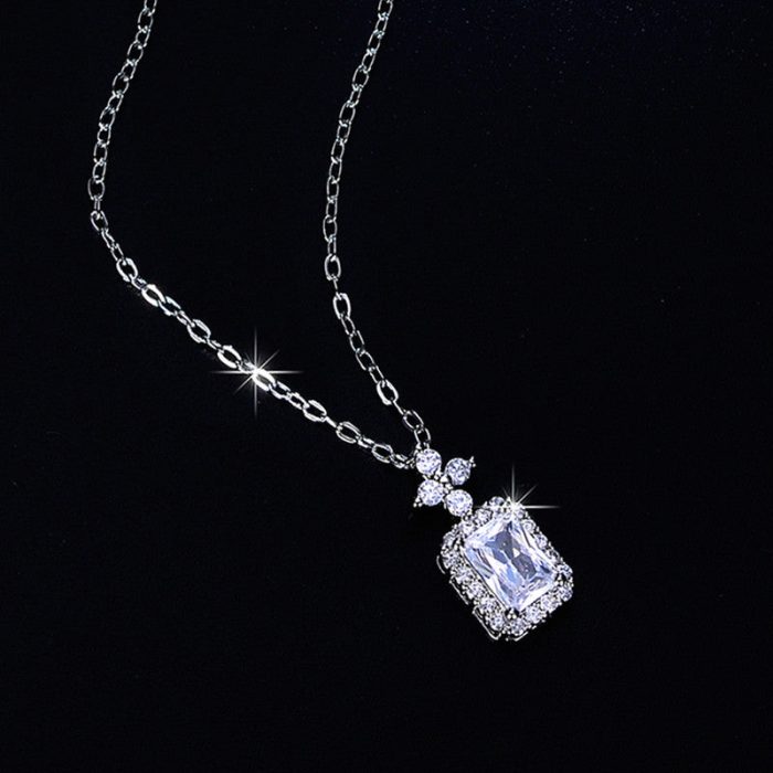 Silver Plated Crystal Studded Geometrical Anti Tarnish Solitaire Pendant - VAIRAVI