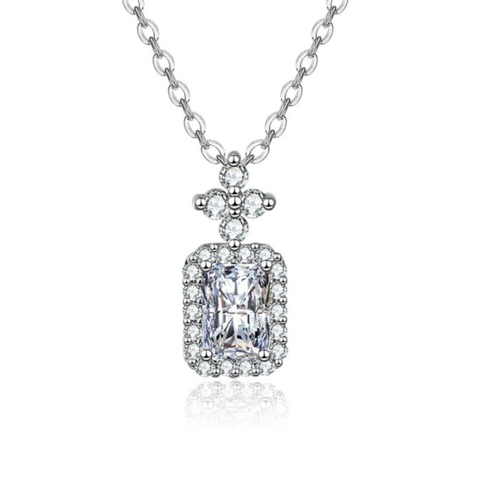 Silver Plated Crystal Studded Geometrical Anti Tarnish Solitaire Pendant - VAIRAVI