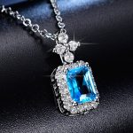 Silver Plated Crystal Studded Geometrical Blue Stone Anti Tarnish Solitaire Pendant - VAIRAVI