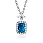Silver Plated Crystal Studded Geometrical Blue Stone Anti Tarnish Solitaire Pendant - VAIRAVI