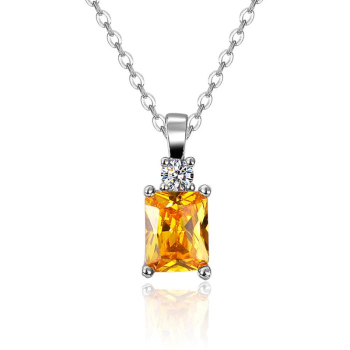 Silver Plated Crystal Studded Geometrical Yellow Stone Anti Tarnish Solitaire Pendant - VAIRAVI