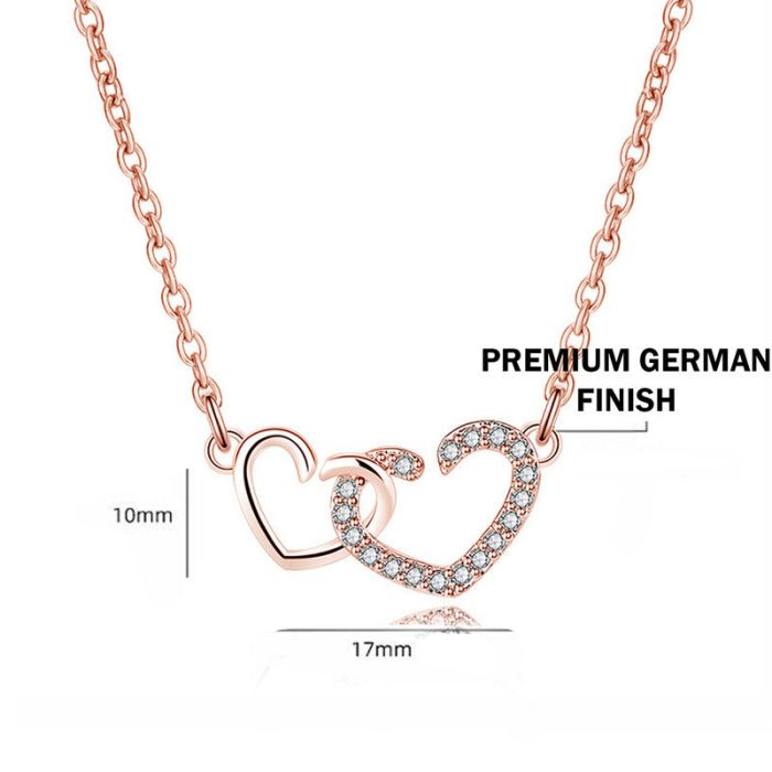 Rose Gold Plated American Diamond Studded Dual Heart Contemporary Korean Pendant - Image 7