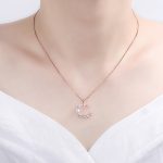 Rose Gold Plated American Diamond Studded Moon Shape Contemporary Korean Pendant - Image 3