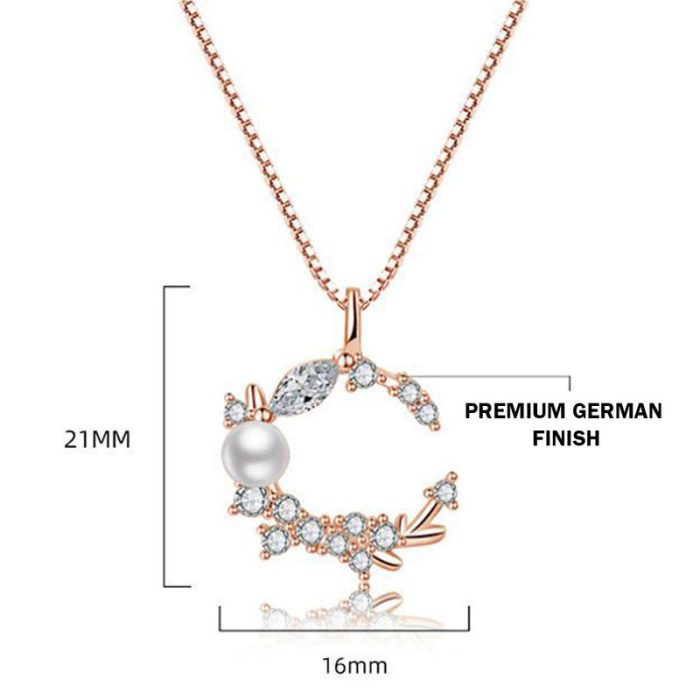 Rose Gold Plated American Diamond Studded Moon Shape Contemporary Korean Pendant - Image 5