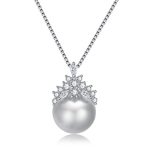Silver Plated American Diamond Studded Crown Like Pearl Studded Korean Pendant - Image 5