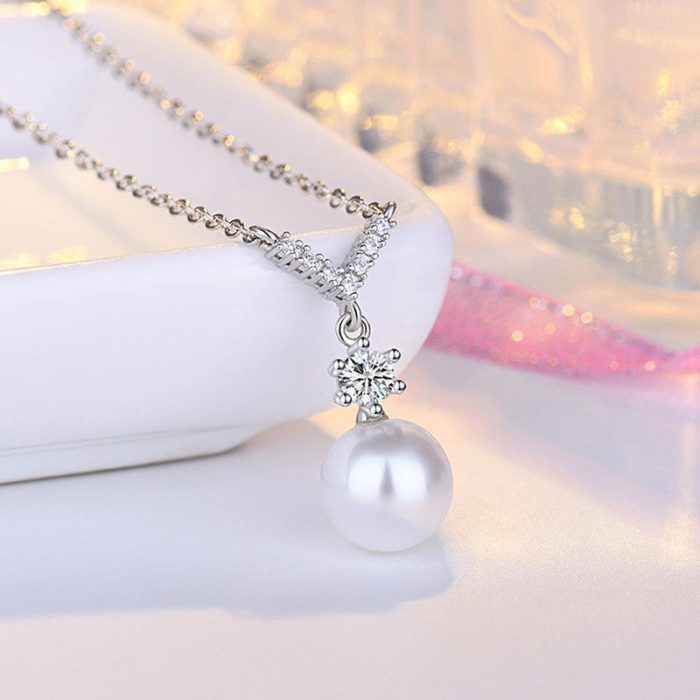 Silver Plated American Diamond Studded Contemporary Korean Pendant - Image 3