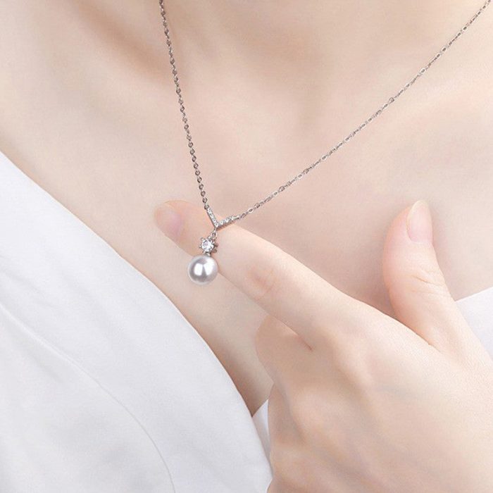Silver Plated American Diamond Studded Contemporary Korean Pendant - Image 5
