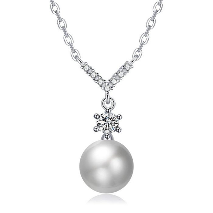Silver Plated American Diamond Studded Contemporary Korean Pendant - Image 7