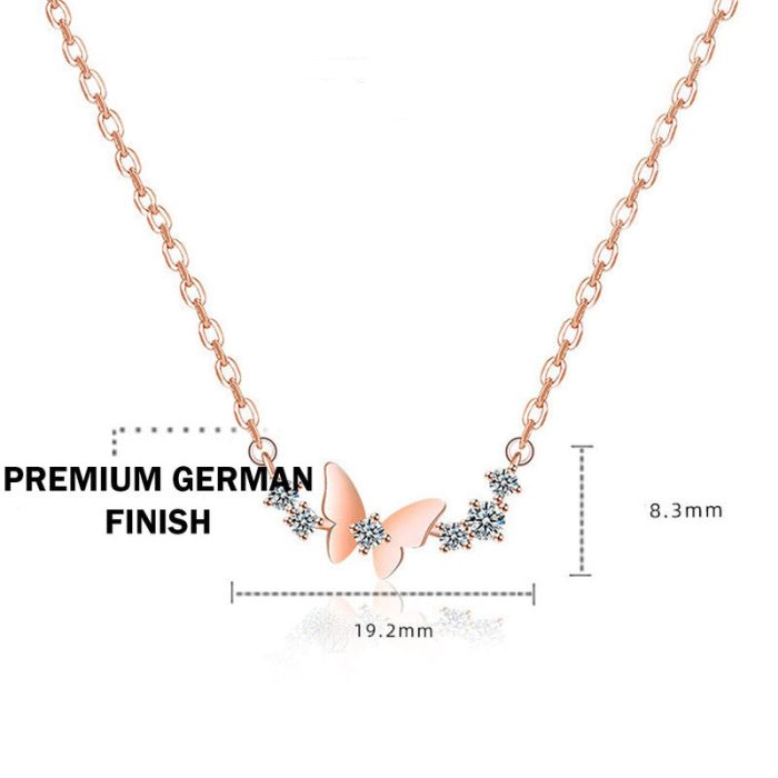 Rose Gold Plated American Diamond Studded Butterfly Themed Contemporary Pendant - Image 3