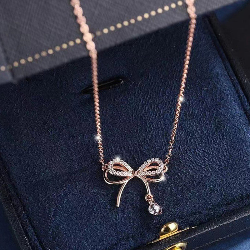 Rose Gold Plated American Diamond Studded Infinity Shape Korean Pendant - Image 1