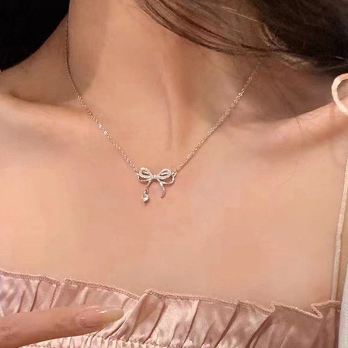 Rose Gold Plated American Diamond Studded Infinity Shape Korean Pendant - Image 4