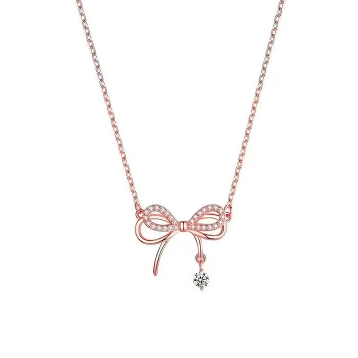 Rose Gold Plated American Diamond Studded Infinity Shape Korean Pendant - Image 5