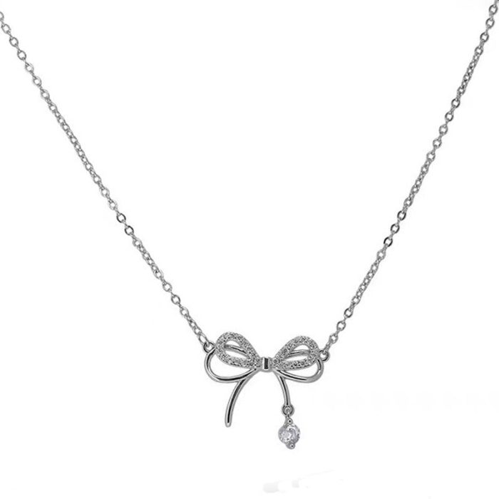 Silver Plated American Diamond Studded Infinity Shape Korean Pendant - Image 4