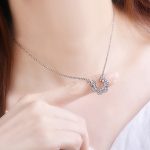 Silver Plated American Diamond Studded Half Hoop Floral Pendant - Image 2