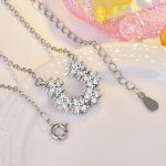 Silver Plated American Diamond Studded Half Hoop Floral Pendant - Image 6