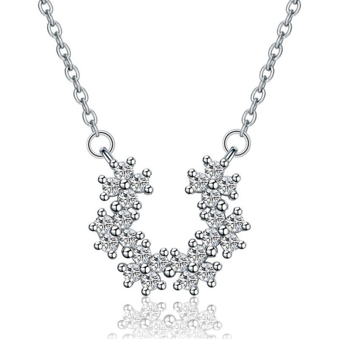 Silver Plated American Diamond Studded Half Hoop Floral Pendant - Image 9