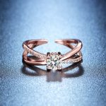 Rose Gold Plated American Diamond Studded Cross Shape Adjustable Finger Ring - VAIRAVI