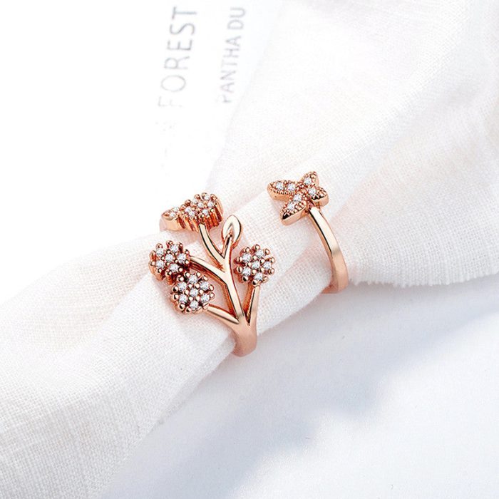 Rose Gold Plated American Diamond Studded Contemporary Korean Finger Ring - Image 2