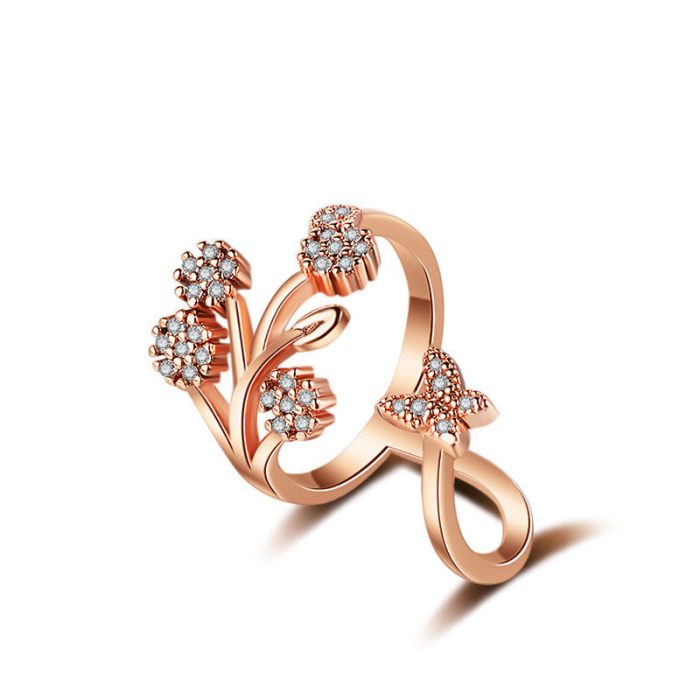 Rose Gold Plated American Diamond Studded Contemporary Korean Finger Ring - Image 3