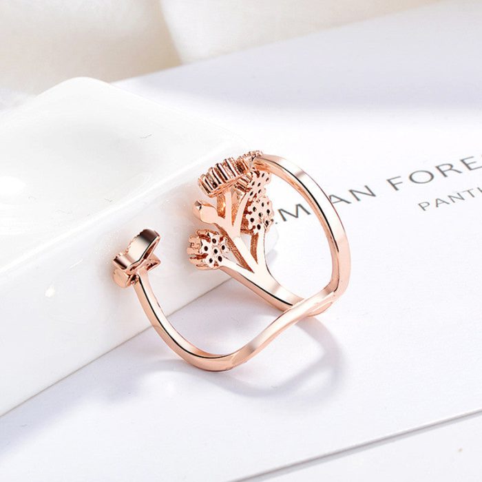 Rose Gold Plated American Diamond Studded Contemporary Korean Finger Ring - Image 4