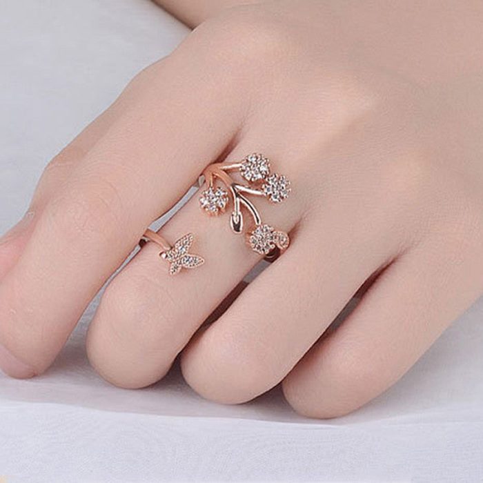 Rose Gold Plated American Diamond Studded Contemporary Korean Finger Ring - Image 5