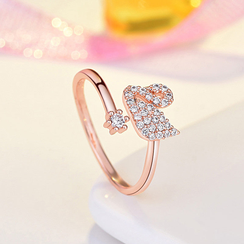 Rose Gold Plated American Diamond Studded Swan Shape Contemporary Korean Finger Ring - Image 1