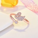 Rose Gold Plated American Diamond Studded Swan Shape Contemporary Korean Finger Ring - Image 2