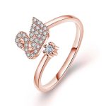 Rose Gold Plated American Diamond Studded Swan Shape Contemporary Korean Finger Ring - Image 4