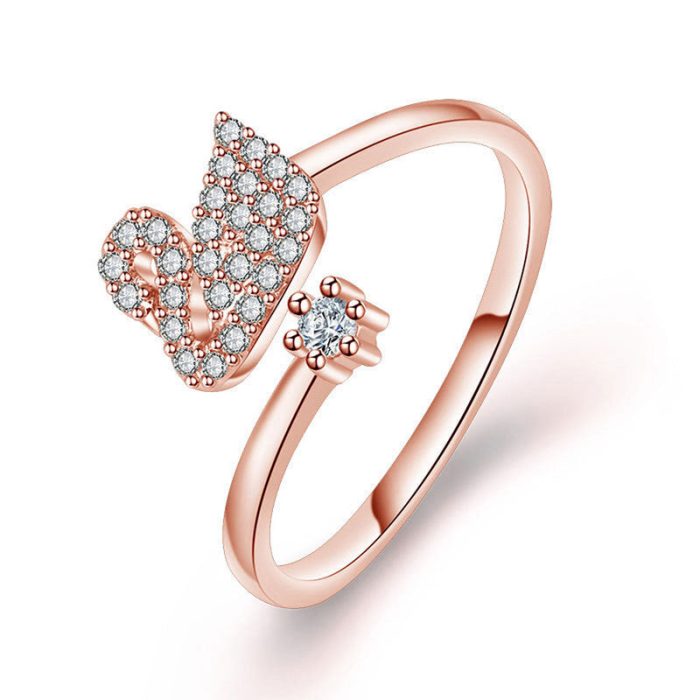 Rose Gold Plated American Diamond Studded Swan Shape Contemporary Korean Finger Ring - Image 4