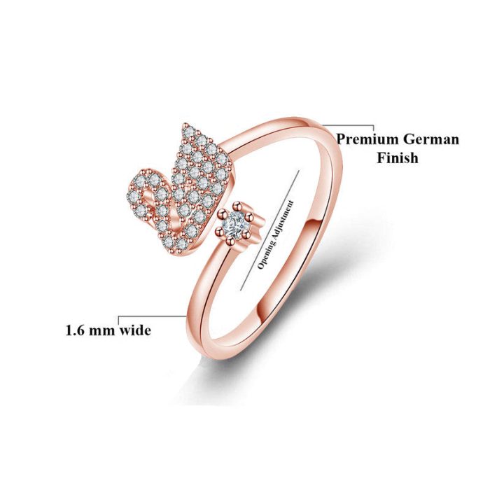 Rose Gold Plated American Diamond Studded Swan Shape Contemporary Korean Finger Ring - Image 5