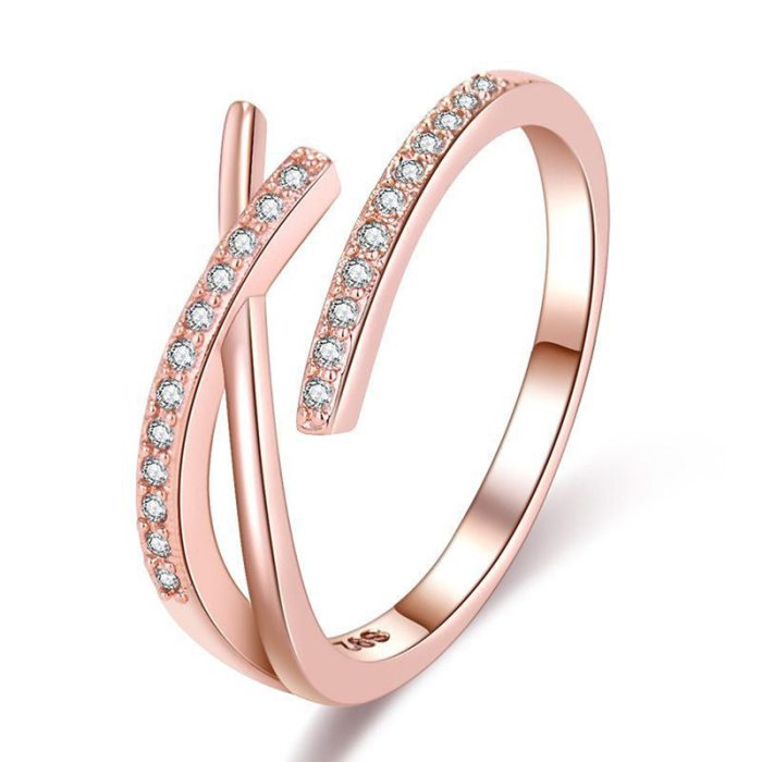 Rose Gold Plated American Diamond Studded Contemporary Korean Finger Ring - Image 3