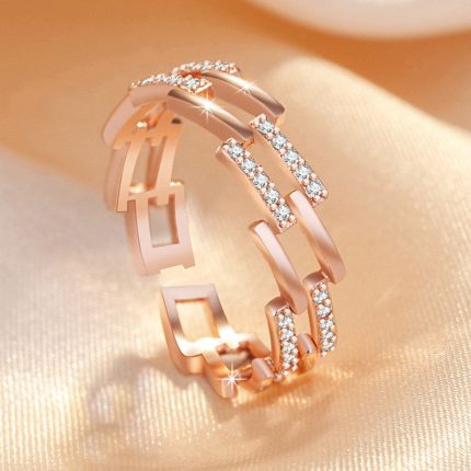 Rose Gold Plated American Diamond Studded Contemporary Korean Finger Ring