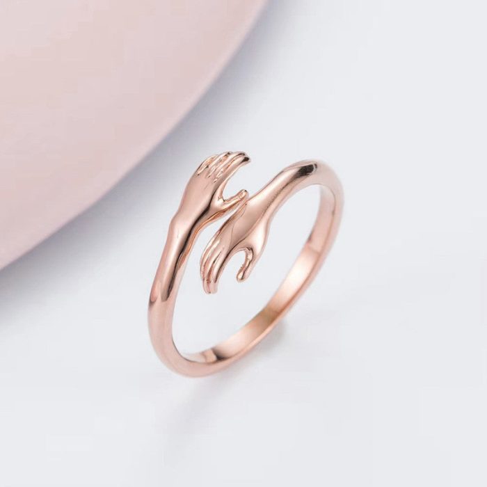 Rose Gold-Plated Hug Shaped Adjustable Hug Day Finger Ring - Image 2