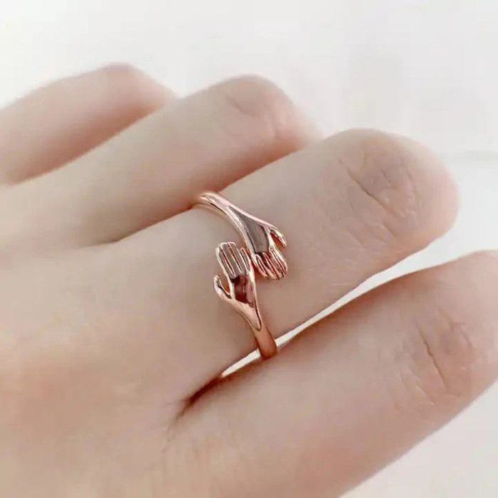 Rose Gold-Plated Hug Shaped Adjustable Hug Day Finger Ring - Image 3