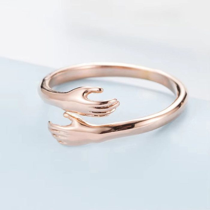 Rose Gold-Plated Hug Shaped Adjustable Hug Day Finger Ring - Image 4