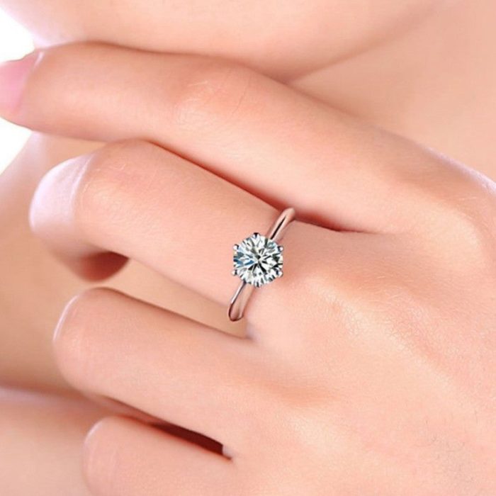 Silver Plated Crystal Studded Anti Tarnish Solitaire Adjustable Finger Ring - VAIRAVI