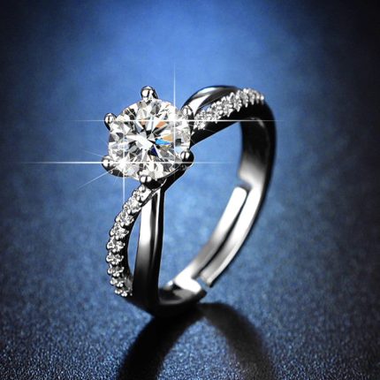 Silver Plated American Diamond Studded Contemporary Anti Tarnish Adjustable Finger Ring - VAIRAVI