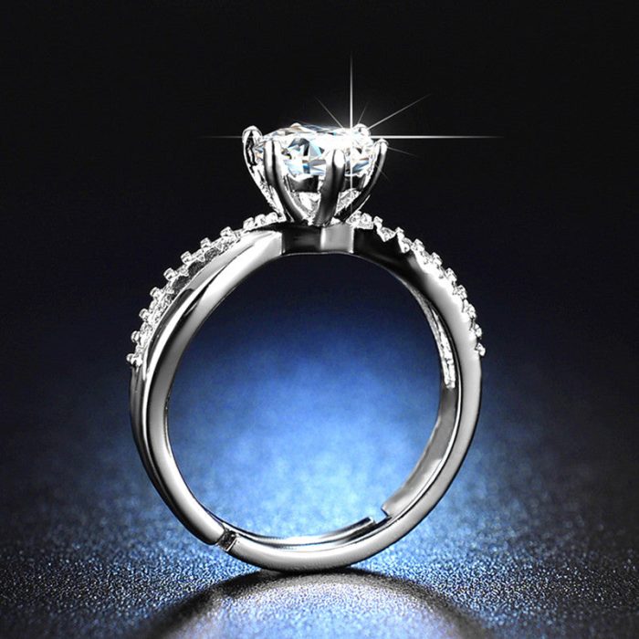 Silver Plated American Diamond Studded Contemporary Anti Tarnish Adjustable Finger Ring - VAIRAVI