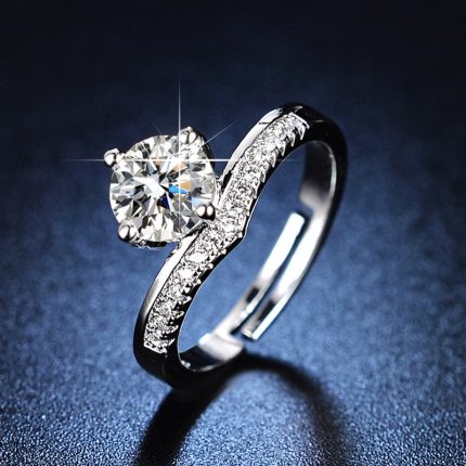 Silver Plated American Diamond Studded Contemporary Solitaire Anti Tarnish Adjustable Finger Ring - VAIRAVI
