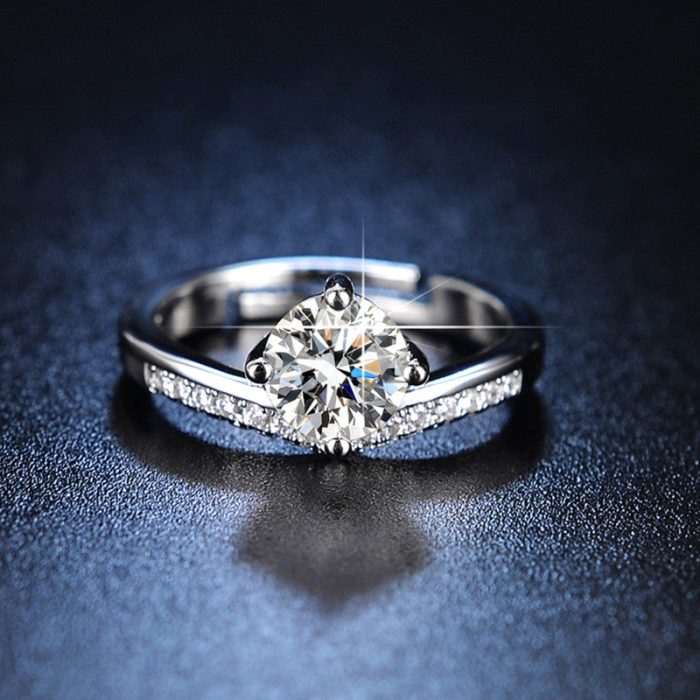 Silver Plated American Diamond Studded Contemporary Solitaire Anti Tarnish Adjustable Finger Ring - VAIRAVI