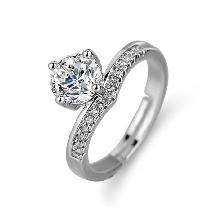 Silver Plated American Diamond Studded Contemporary Solitaire Anti Tarnish Adjustable Finger Ring - VAIRAVI