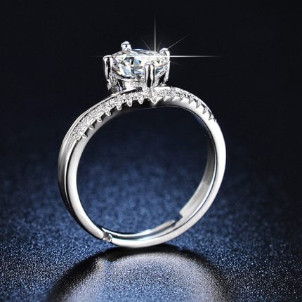 Silver Plated American Diamond Studded Contemporary Solitaire Anti Tarnish Adjustable Finger Ring - VAIRAVI