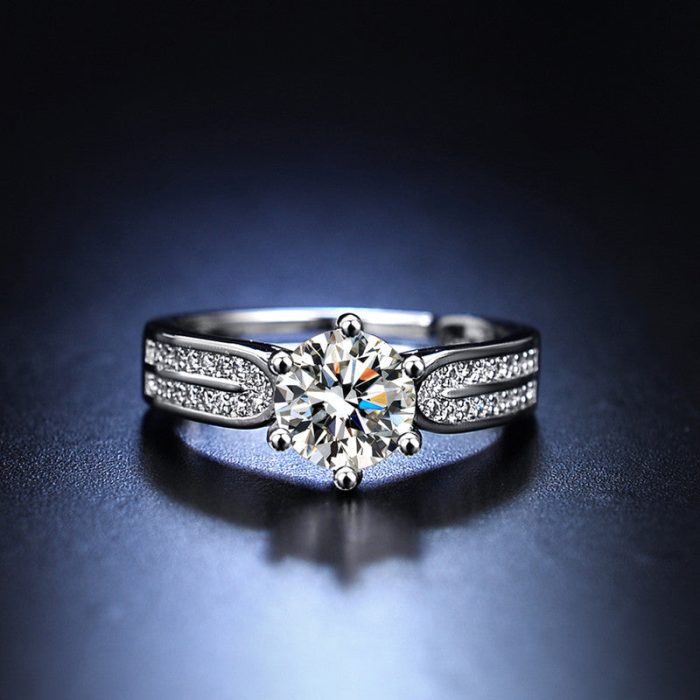 Silver Plated American Diamond Studded Contemporary Anti Tarnish Adjustable Finger Ring - VAIRAVI