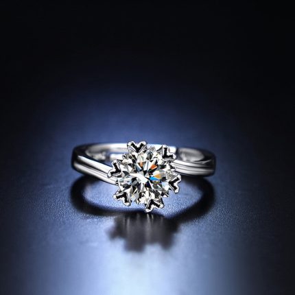Silver Plated Crystal Studded Contemporary Anti Tarnish Solitaire Adjustable Finger Ring - VAIRAVI