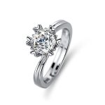 Silver Plated Crystal Studded Contemporary Anti Tarnish Solitaire Adjustable Finger Ring - VAIRAVI