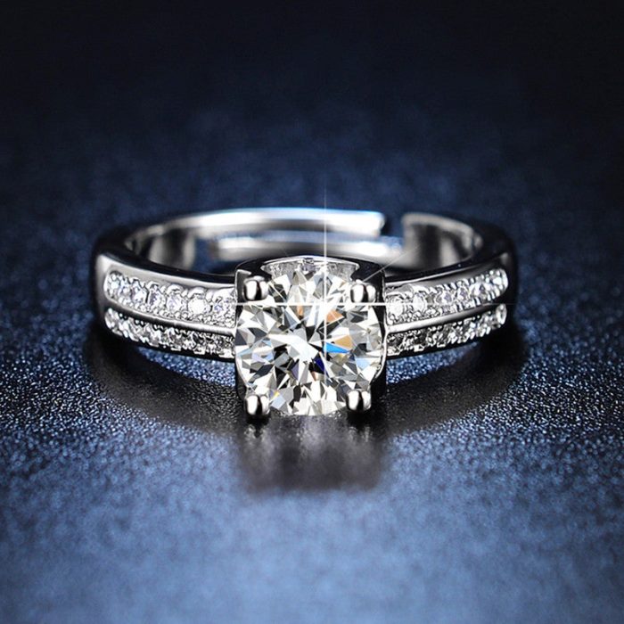 Silver Plated American Diamond Studded Contemporary Anti Tarnish Adjustable Finger Ring - VAIRAVI