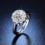 Silver Plated American Diamond Studded Floral Anti Tarnish Solitaire Adjustable Finger Ring - VAIRAVI