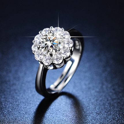 Silver Plated American Diamond Studded Floral Anti Tarnish Solitaire Adjustable Finger Ring - VAIRAVI