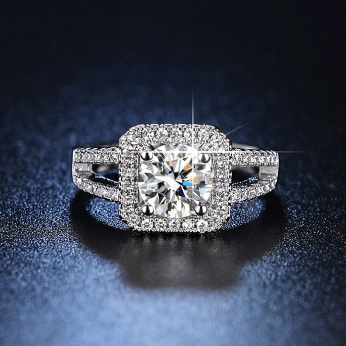 Silver Plated American Diamond Studded Geometrical Anti Tarnish Solitaire Adjustable Finger Ring - VAIRAVI
