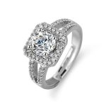 Silver Plated American Diamond Studded Geometrical Anti Tarnish Solitaire Adjustable Finger Ring - VAIRAVI